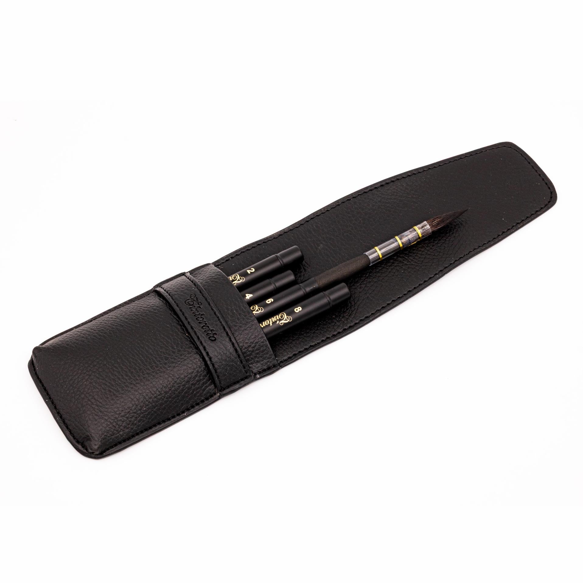 4 Travel brushes in eco-leather pocket cases - Vajo - Tintoretto (4323)